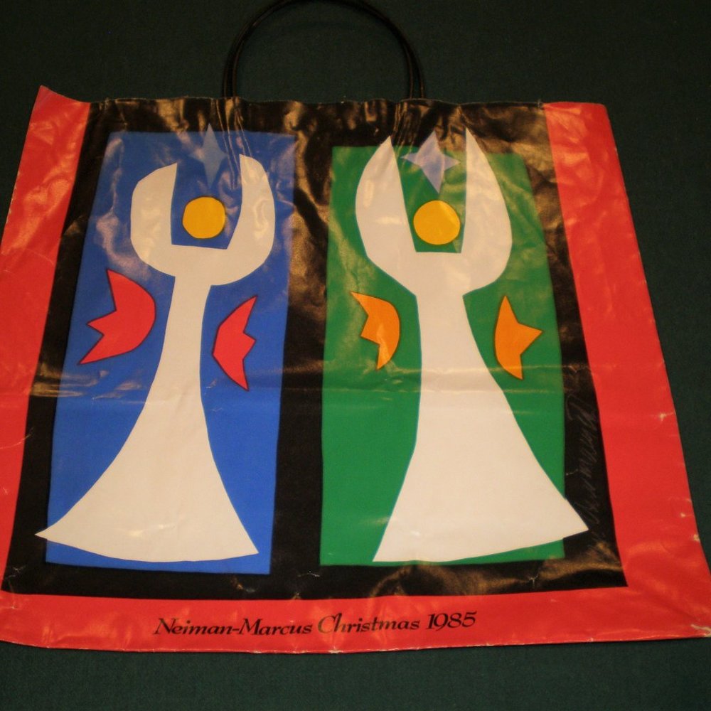 TWO 1985 Neiman Marcus Christmas Paper Shopping BagS w/Angels / Frame for ART